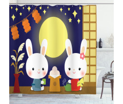 Tsukimi Festival Bunnies Shower Curtain