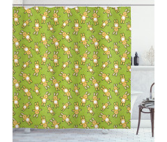 Rabbits Carrots on Green Shower Curtain