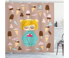 Kokeshi Doll Ice Cream Shower Curtain