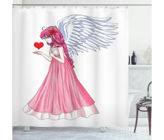 Angel Holding a Red Heart Shower Curtain