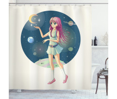 Girl with Stars in Space Shower Curtain