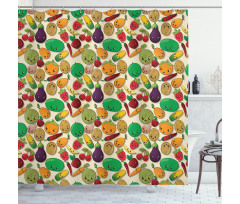 Vegetable Fruit Kawaii Shower Curtain