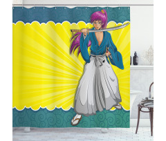 Manga Style Samurai Girl Shower Curtain