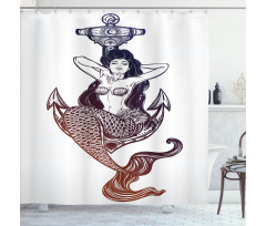 Monochrome Mermaid Motif Shower Curtain