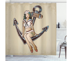 Sailor Pinup Girl Motif Shower Curtain