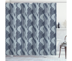 Waves Circles and Dots Shower Curtain