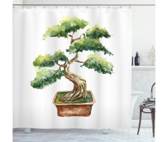 Watercolor Bonsai Hand Drawn Shower Curtain