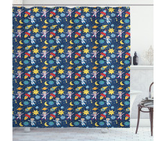 Cosmonaut Girl and Boy Shower Curtain