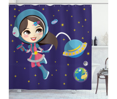 Little Girl in Space Shower Curtain