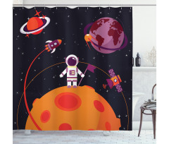 Astronaut Moon Rockets Shower Curtain