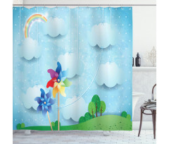 Clouds Rainbow Trees Shower Curtain