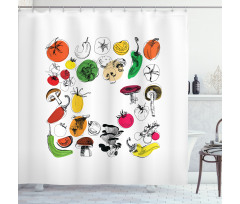 Doodle Food Artwork Shower Curtain