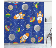 Outer Space Moon UFO Shower Curtain