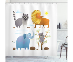 Lion Elephant Raccoon Shower Curtain