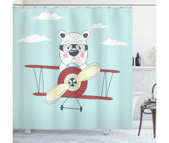 Pilot Bear in Plane Shower Curtain