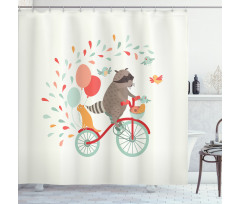 Cheerful Raccoon Bike Shower Curtain