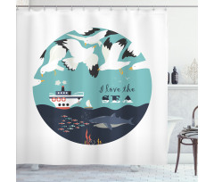 I Love the Sea Words Shower Curtain