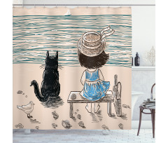 Baby Girl with a Cat Shower Curtain