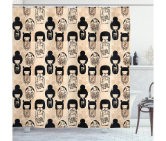 Little Kokeshi Dolls Shower Curtain