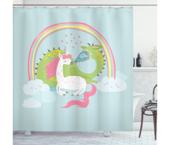 Dragon Unicorn Love Shower Curtain