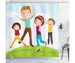Happy Mom Dad and Kids Shower Curtain