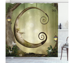 Hanging Wooden Crescent Shower Curtain