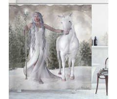 Elf Holdng Mace and Horse Shower Curtain