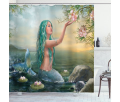 Mermaid and Magnolias Shower Curtain