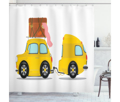 Retro Car with Trailer Shower Curtain
