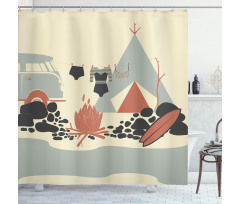 Tent Van and Fire Beach Shower Curtain