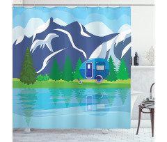 Cartoon Lake Landscape Shower Curtain