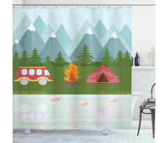 Cartoon Caravan Tent Shower Curtain