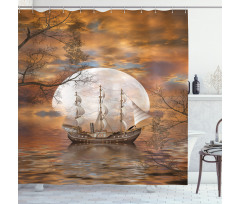 Full Moon Nautical on Moon Shower Curtain