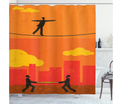Men Walk Tightrope Net Shower Curtain