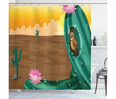 Desert Cactus and Bird Shower Curtain