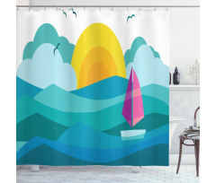 Sunny Sea Sail Ship Shower Curtain