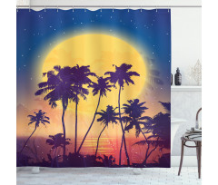 Retro Moon Rise Palms Shower Curtain