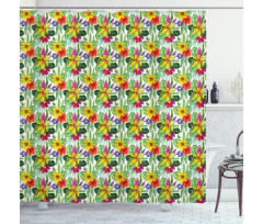 Lily Hibiscus Monstera Shower Curtain