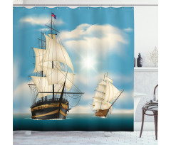 Antique Ships Navy Shower Curtain