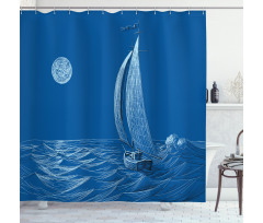 Ship on Ocean Moon Shower Curtain