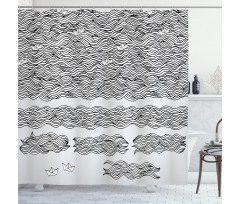 Sketchy Wavy Sea Shower Curtain