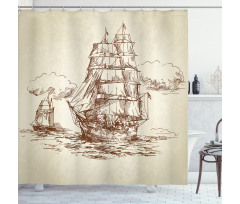 Old Ship Sketch Shower Curtain