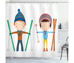 Boy and Girl Skis Shower Curtain