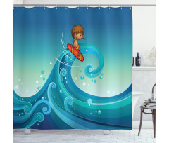 Surfing Baby Waves Shower Curtain