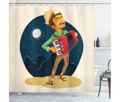 Cheerful Accordion Player Shower Curtain