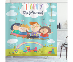 Happy Kids on a Swing Shower Curtain