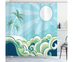 Wavy Sea Palm Trees Shower Curtain