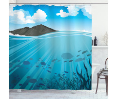 Fishes Sea Mountain Shower Curtain