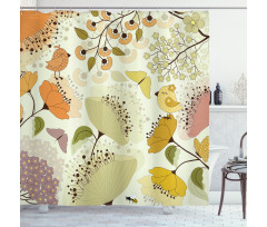 Flowers Birds Butterfly Shower Curtain