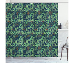 Doodle Leaves Berries Shower Curtain